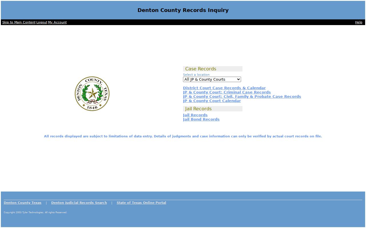Denton County arrest history jail booking search