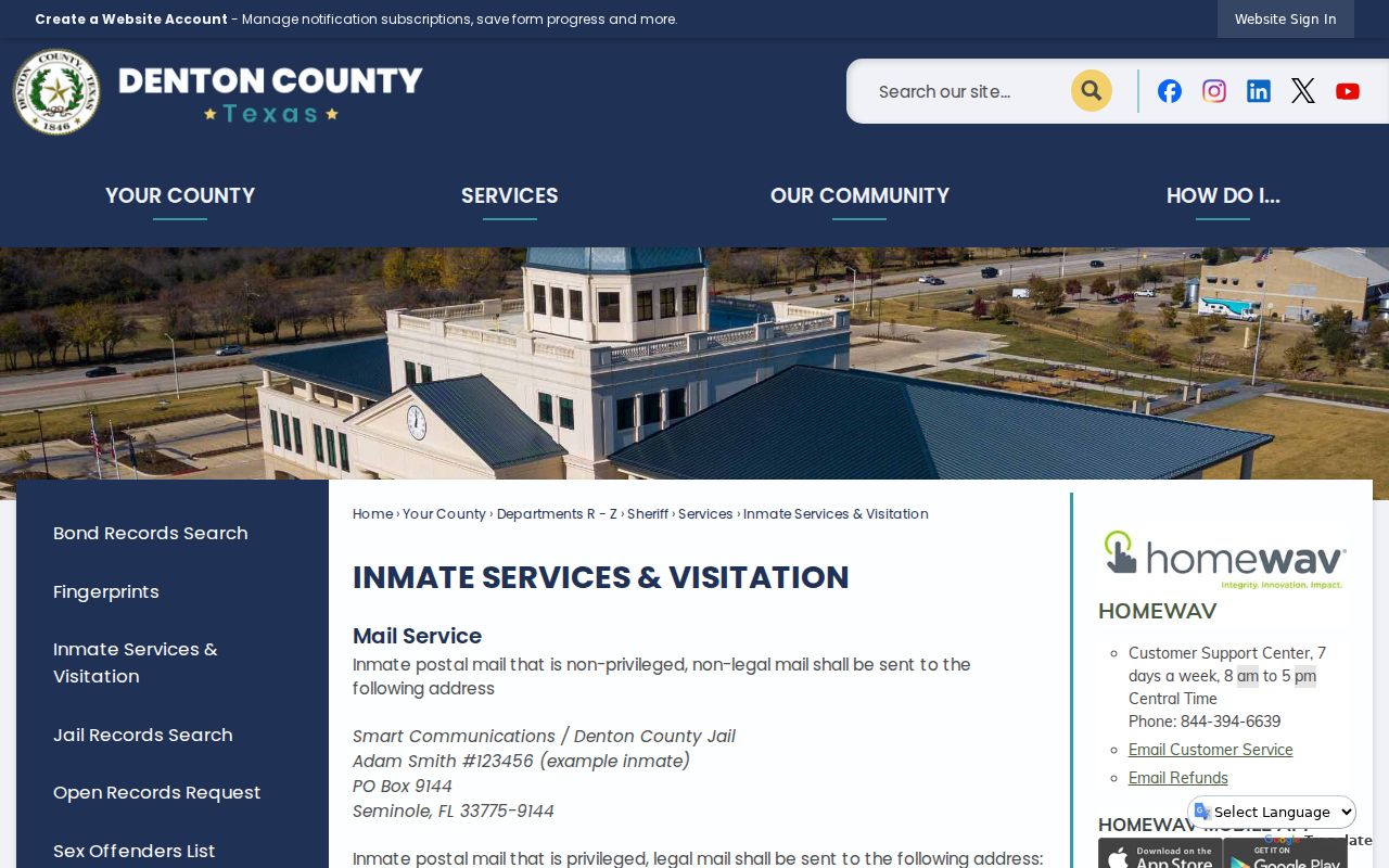 Denton County arrest history inmate services and visitation information