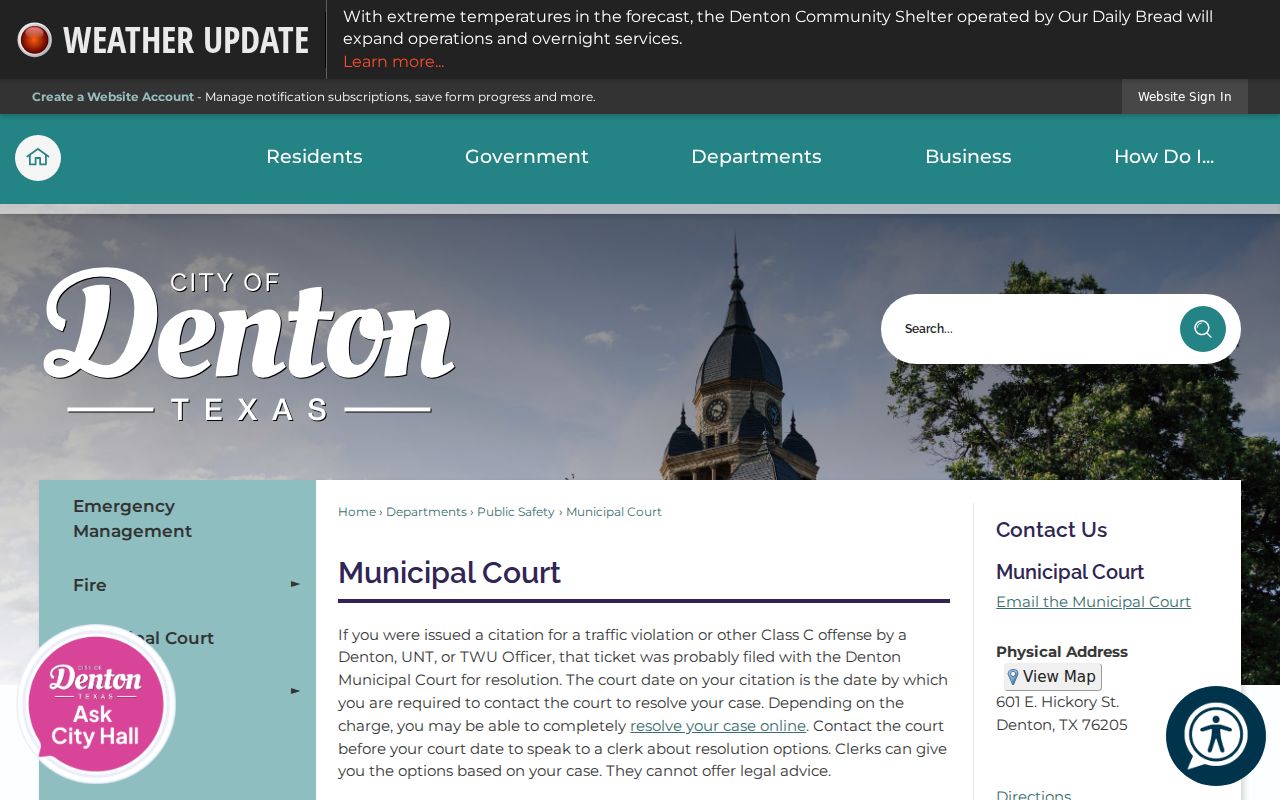 Denton County criminal court records at Denton Municipal Court