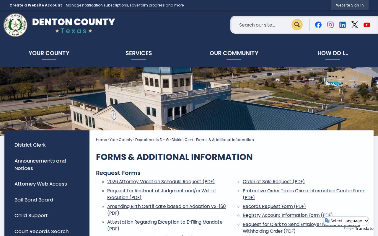 Denton County criminal court case forms from the District Clerk