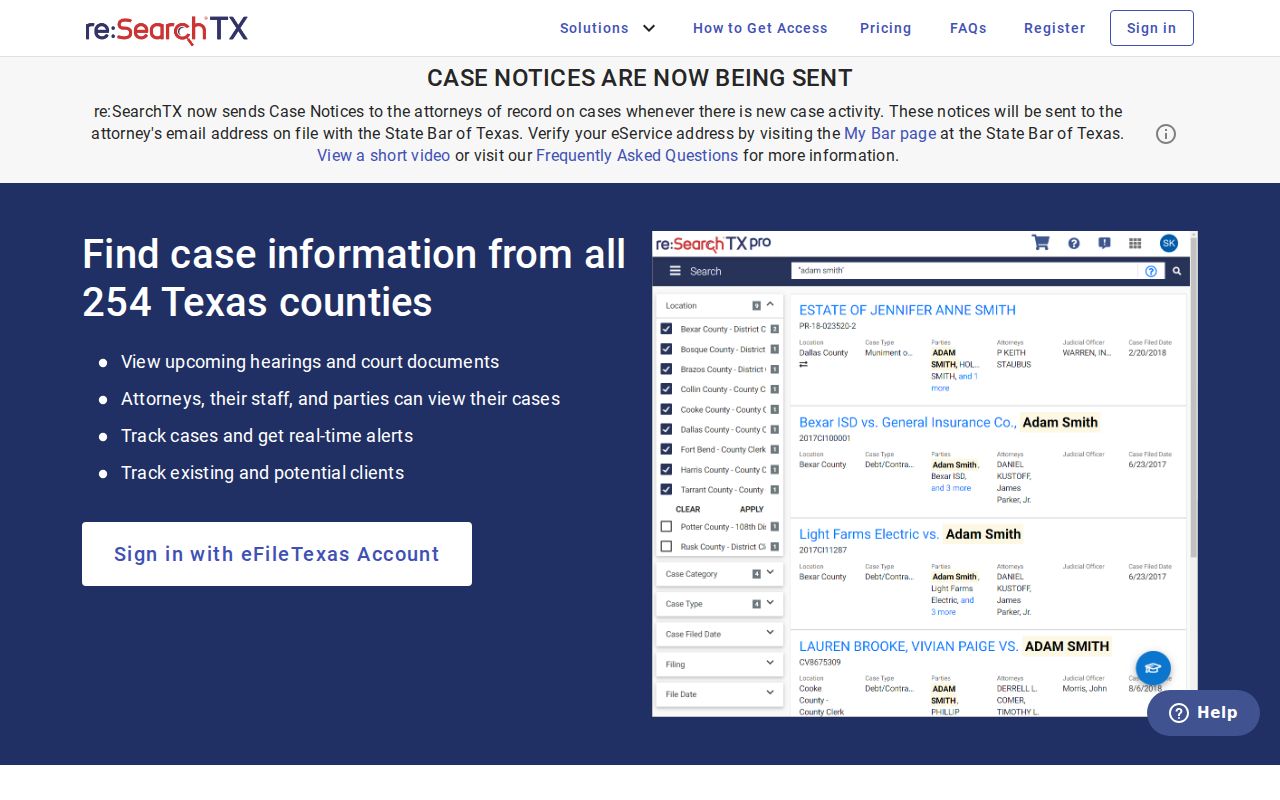 re SearchTX portal for supplemental Denton County criminal court records