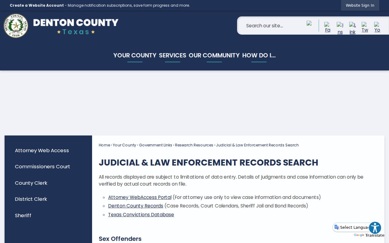 Denton County criminal history judicial records search hub