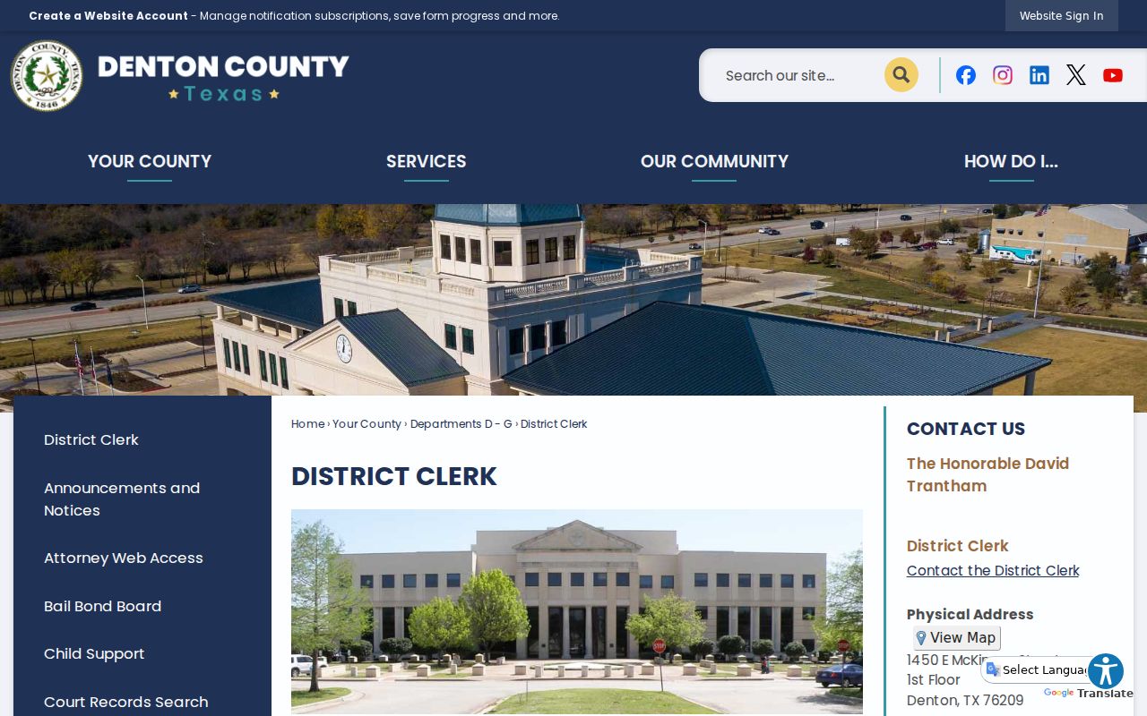 Denton County criminal record office at the District Clerk building